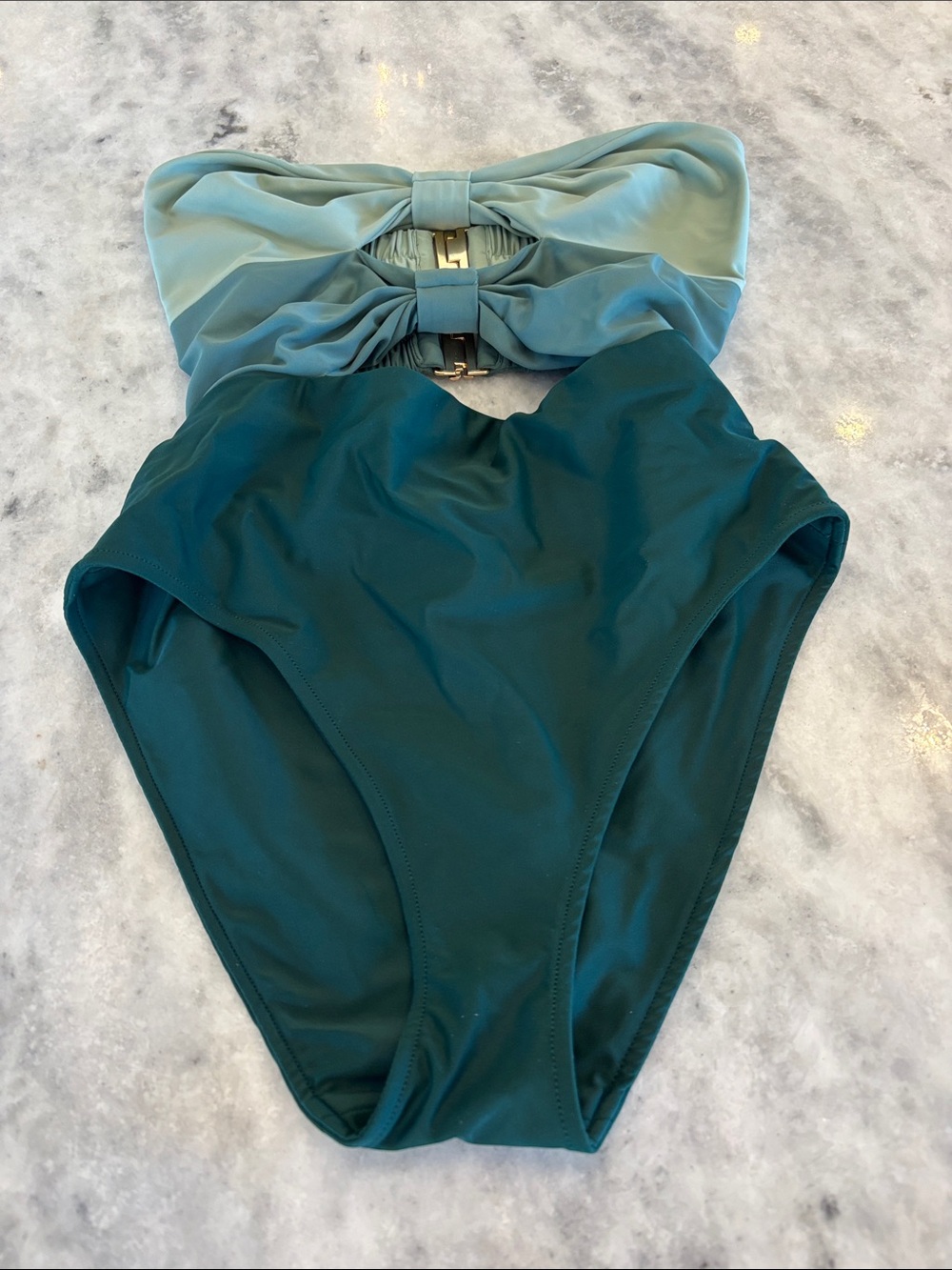 Fe Noel Green One-Piece Swimsuit with Teal Bow Accent